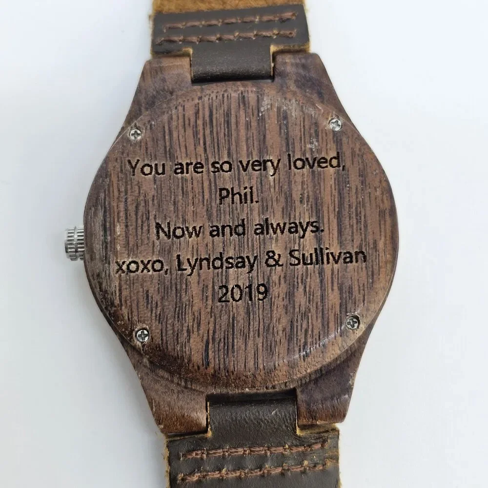Wood Men's Watch 44MM Brown Dial Case Brown Leather Bands New Battery‎